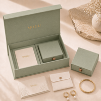 Kit de boîte à bijoux magnétique en lin avec logo personnalisé, ensemble d'emballage de bijoux de luxe avec boîte à bague, pochette en velours, vente en gros