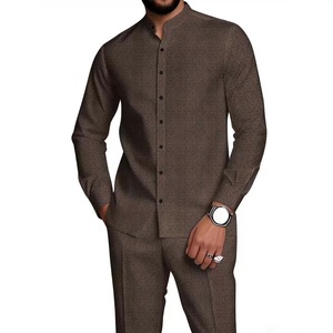 Özel Yeni Erkek Tatil Günlük Yazlık Sokak Stili Yuvarlak Yaka Düğmeli Uzun Kollu Gömlek Takım Dijital Baskılı Dış Mekan Sporları - Product Image 2