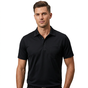 Polo en tricot à manches courtes pour homme, couleur unie avec poche, style décontracté, noir, gris, marine - Product Image 2