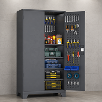 Armoire de rangement professionnelle pour outils de garage, en acier, avec serrure numérique et bacs à pièces, pour usage industriel en atelier