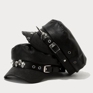 Béret tendance style Hip Hop Punk pour hommes et femmes, en cuir PU avec rivets métalliques, chapeau de personnalité - Product Image 1