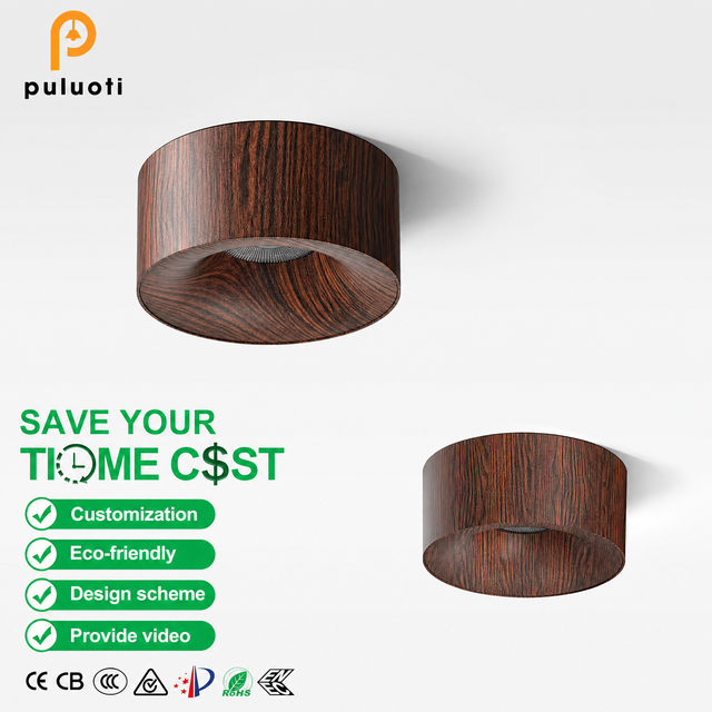 Modern Vintage Style 120mm H55mm Walnut Downlight 3000K Office Hotel Anti Glare Surface Mount LED COB Ceiling Spot Light