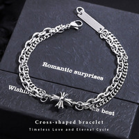 Bracelet en acier inoxydable à double couche, maillons cubains, croix, cadeau chrétien tendance, bijoux gothiques unisexes