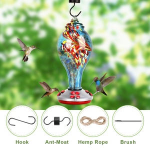 Comedero para Colibríes de Vidrio Resistente al Agua para Decoración de Jardín Exterior en Azul y Rojo - Product Image 3