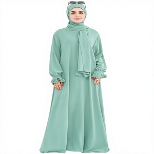 Women <b>Abaya</b> Hijab Robe Long Sleeve Floor Length Muslim Dress Ruffle Cuff Solid Color Daily <b>Prayer</b> Wear - Product Image 1
