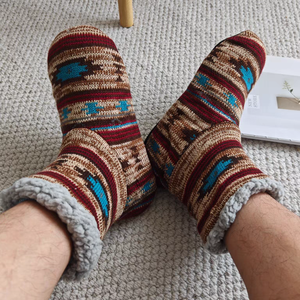 Man <strong>Men</strong> <strong>Men's</strong> Winter Warm Fair Isle Nordic Knitted Indoor Home Anti-slip <strong>Slippers</strong> <strong>Boots</strong> With Fluffy Cozy Sherpa Lining - Product Image 2
