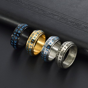 Viking Rune <b>Spinner</b> <b>Ring</b> Glow in The Dark Norse Luminous Rotating Band, Vintage Nordic Amulet Titanium Steel Fidget <b>Ring</b> - Product Image 1