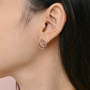 Últimos Productos de la Serie de Joyería con Líneas Curvas, Exquisitos Pendientes Brillantes con Diamantes Naturales y Zafiro Rosa, Pendientes de Oro Rosa Sólido de 18K - Product Image 4