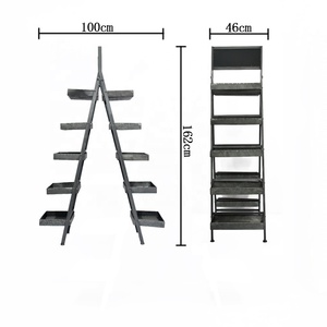 Vintage Industrial Antique Metal Flower Stand Galvanized Ladder Design <strong>Garden</strong> Folded Flower <strong>Shelving</strong> With Blackboard for Plants - Product Image 6