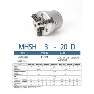 Pinza de Cuatro Mordazas Tipo SMC MHS3-16D20D32D50D63D, Cilindro de Pinza de Cuatro y Tres Mordazas MHSL, Tipo Extendido - Product Image 3