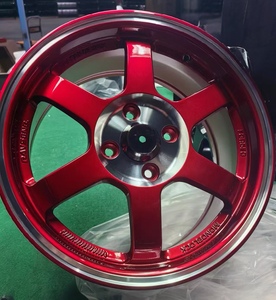 Rines Clásicos de Aleación de Aluminio para Automóvil, Diseño TE37 de 15 Pulgadas, 4 Orificios, Acabado Mecanizado Rojo Candy, PCD de 40 mm, 4x100, para Automóviles JDM - Product Image 4