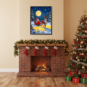 Pintura en Lienzo LED Festiva con Diseño de Santa Claus y Renos, Decoración para el Hogar y Espacios Festivos - Product Image 1