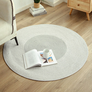 Tapis de sol rond en coton blanc antidérapant pour salon, tapis uni - Product Image 2