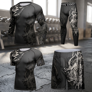 เสื้อรัดกล้ามเนื้อแขนยาวสำหรับผู้ชาย MMA BJJ ขายส่งยอดนิยม ดีไซน์ทันสมัย ผลิตตามสั่ง ผ้ายืดสแปนเด็กซ์/โพลีเอสเตอร์ ป้องกันรังสียูวี UPF50+ - Product Image 3