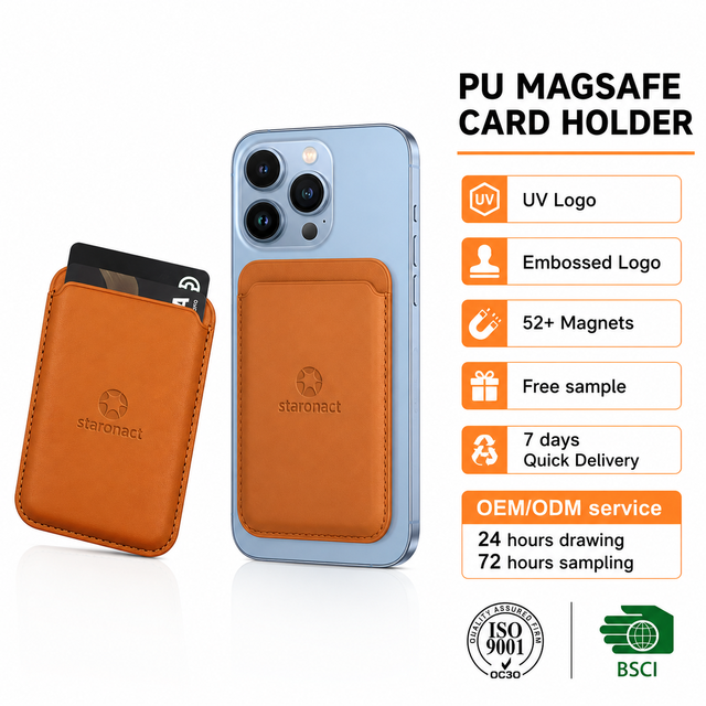 2026 Ultrathin Minimalism Leather Phone case Easy Push Magsafe Magnetic Card Holder Wallet Wholesale Corporate Gift