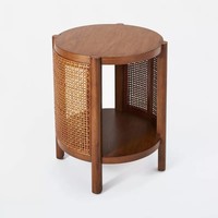 Nouvelle table d'appoint ronde en rotin de style rétro américain, fabriquée en usine pour le commerce extérieur, petite table basse avec compartiment