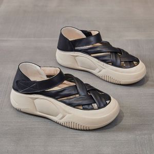 Sandales plates rétro d'été pour femmes, fabriquées à la main, dessus en PU, semelle intermédiaire en EVA, plateforme à coussin d'air, antidérapantes - Product Image 3