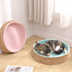 Camas tejidas a mano de paja para mascotas, perrera redonda para perros, ratán, resistente a los arañazos, nido para dormir para gatos, alfombrilla para mascotas - Product Image 5