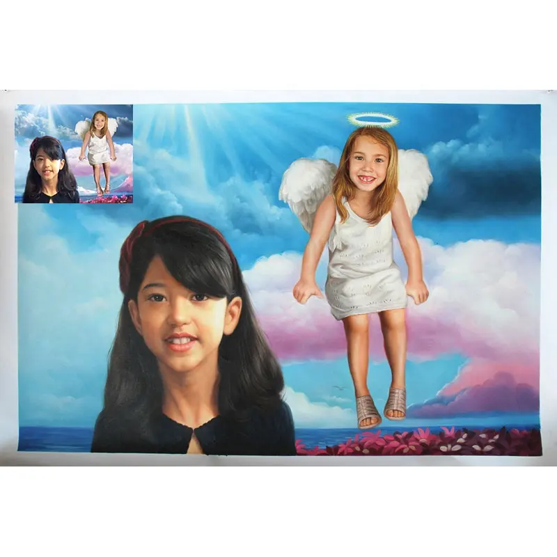 Портрет на заказ с крыльями ангела подарок для девочки картина маслом на холсте ручной работы для дома настенное Искусство Декор для гостиной спальни