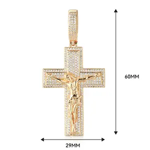 VANFI Jewelry Herren 18K Gold plattiert Farbe großes Kreuz Jesus Jungfrau Maria Halskette Anhänger akzeptieren individuelles 925-Silbermaterial