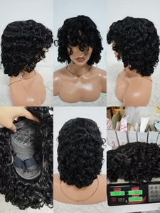 Promotion Letsfly 35$ Perruques Bob Bangs Ondulées 14 pouces Sans Lacet Cheveux Vierges Naturels Bouclés en Gros 200% - Product Image 5