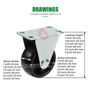 Wholesale 1 Inch 1.25Inch 1.5 Inch 2 Inch 2.5 Inch 3 Inch Fixed Light Duty Black PP Caster <strong>Wheels</strong> - Product Image 2