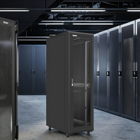 Armoire serveur JINZHIAR 42U en acier noir avec porte vitrée, PDU, quatre ventilateurs, étagère, équipement de centre de données, armoire réseau, stock 19' 1000kg