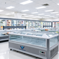 Congélateur îlot combiné à double température avec couvercle coulissant en verre pour magasin de proximité