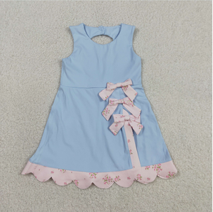 Sibling Baby Girls Sleeveless Bows Shorts Scallop Knee Length Dresses - Product Image 4