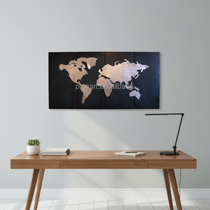 งานประติมากรรมติดผนังรูปแผนที่โลกโลหะตกแต่งสไตล์โมเดิร์นแบบกำหนดเอง พร้อมสีตามสั่ง ความหนา 2-7 มม. รุ่นวันดินโลก - Product Image 3