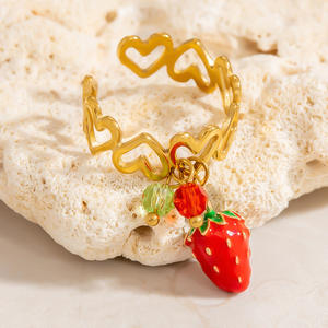 Fruit Style Strawberry Cherry Index Finger <b>Ring</b> Women's Jewelry Gift Gold Tone Fashion <b>Rings</b> - Product Image 4