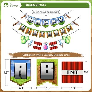 LEMON Pixel Decoraciones <span class=keywords><strong>de</strong></span> cumpleaños Gaming Themed Happy Birthday Banner con TNT y Sword Foil Globos Pixel Party Decoraciones - Product Image 5