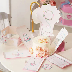 Boîte à gâteau en papier hexagonale rose romantique de 8 pouces, lot de 2, 8x8x8,5 pouces, porte-gâteaux/contenants pour gâteaux d'anniversaire, laminage mat, <span class=keywords><strong>sushi</strong></span> - Product Image 2