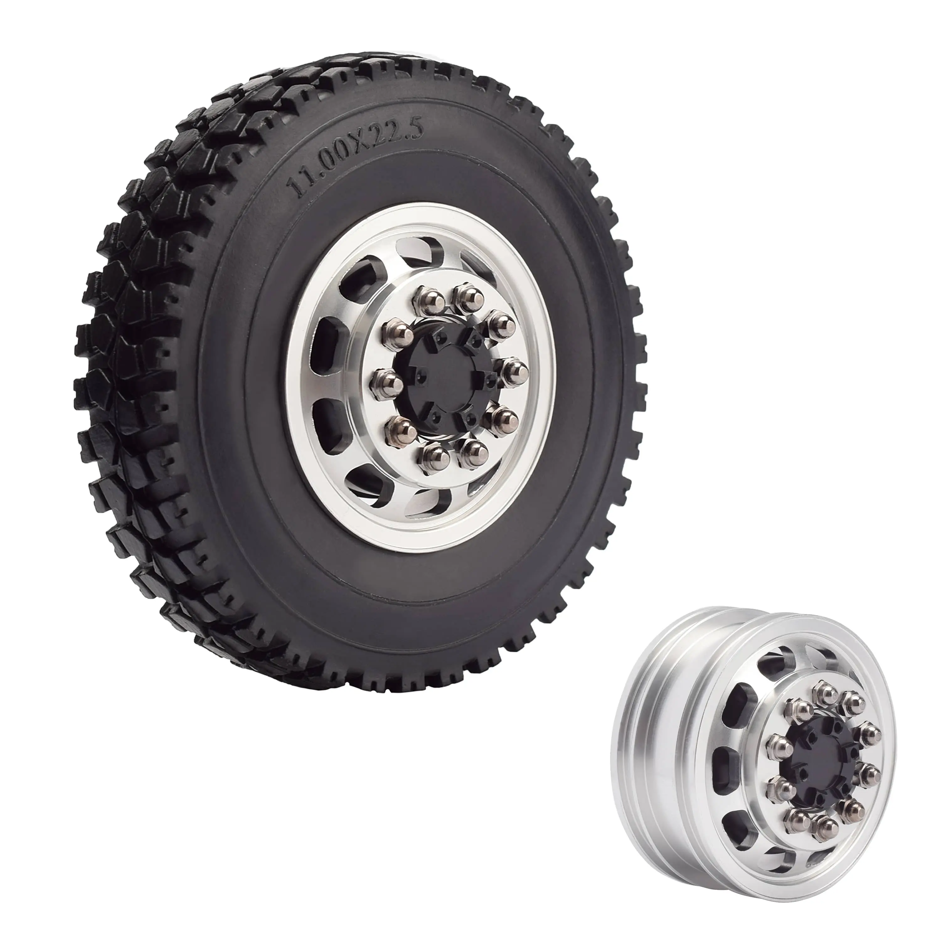 RC 1/14 Front Truck Rubber Wheel Tires Aluminum Rims For Tamiya Tractor SEMI Trailer