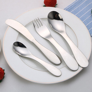 New loại hiện đại dễ thương gương bạc Bộ đồ ăn Set 304 thép không gỉ children's ngắn xử lý thìa dĩa trẻ em thiết lập dao kéo - Product Image 2