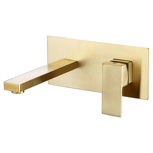 Grifo de agua fría y caliente, grifo de latón dorado con acabado cepillado, grifo de lavabo de pared con un solo mango de doble orificio montado incorporado - Product Image 1