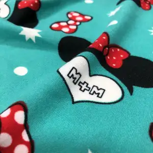 Knit Cartoon Printed 93%polyester 7%spandex Brushed Milk Silk 4 Way Stretch Fabric For Sportswear And Women Pajamas