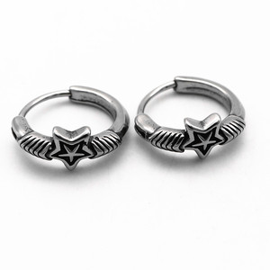 yunnique Star <b>Huggie</b> Earrings Tibetan <b>Silver</b> Titanium Steel Geometric Design For Couples Fashion Jewelry - Product Image 1
