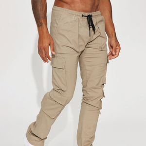 Pantalon cargo léger pour homme à taille haute avec tissu en toile et poches utilitaires - Product Image 1