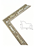 Moulure en bois massif pour cadre photo 50x28mm, finition argentée, surface sculptée, pour décoration murale de galerie d'art