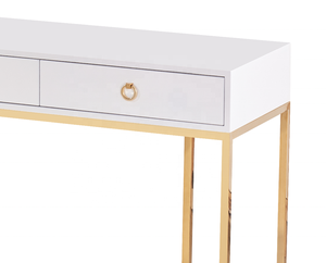 Mesa de consola de madera MDF de acero inoxidable, alta calidad, para sala de estar o pasillo, metal blanco - Product Image 4