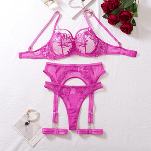 Nouvel arrivage de lingerie à armatures en dentelle florale brodée pour femmes string pour dames soutien-gorge culotte transparent porte-jarretelles sous sexy - Product Image 6