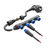 Modules d'éclairage extérieur DC Power Input Assembly Cable Quick Connector M15 4 Ways Cable Splitter 2Pin Female Socket IP67