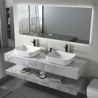 Ensemble de meubles de salle de bain de luxe au design moderne noir, personnalisable, écologique, facile à nettoyer, résistant à l'eau, en marbre, avec lavabo simple/double