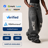 Jeans en denim de coton 14 oz pour homme, coupe droite, personnalisables OEM ODM, faible MOQ, style vintage, déchirés, streetwear
