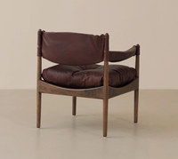 Fauteuil individuel en cuir marron pour salon, cadre en bois de frêne, fauteuil de détente