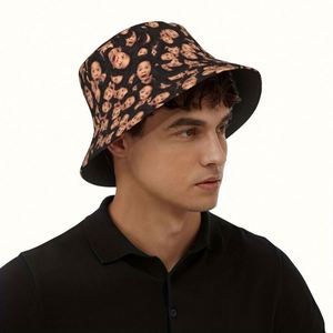 Chapeau Bob Personnalisé à Motif Feuille Argyle et Visage de Dessin Animé avec Nom Photo et Logo pour Enterrement de Vie de Jeune Fille, Usage Quotidien, Plage, Voyage, Cadeau - Product Image 6