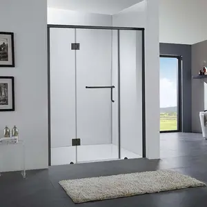 3 Panels Smart Matte Black Frameless Hinge Shower Glass Door