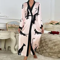 Nouvelle arrivée, peignoir en satin imprimé léopard de luxe pour femmes, robe sexy à manches longues