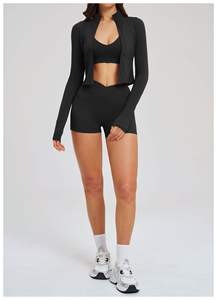 Nouvel ensemble de yoga 2 pièces grande taille pour femme 2026 – Haut zippé à manches longues et legging de sport imperméable taille haute – Veste d'entraînement fitness - Product Image 6